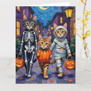 Tarjeta Gatos Maine Coon haciendo 'trick-or-treating' en H