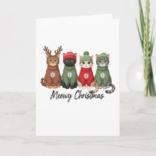 Tarjeta Gatos Meowy Navidad Suéter Feo Reno Xmas