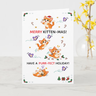 Tarjeta Gatos Naranjas Juguetones Navidad