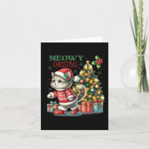 Tarjeta Gatos Navidades Santa Hat Y Árboles Graciosos Gato
