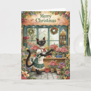Tarjeta Gatos Navidades temáticos por gato siamés en flori