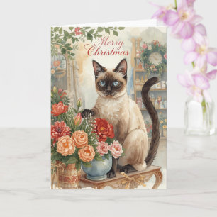 Tarjeta Gatos Navidades temáticos por gato siamés en flori