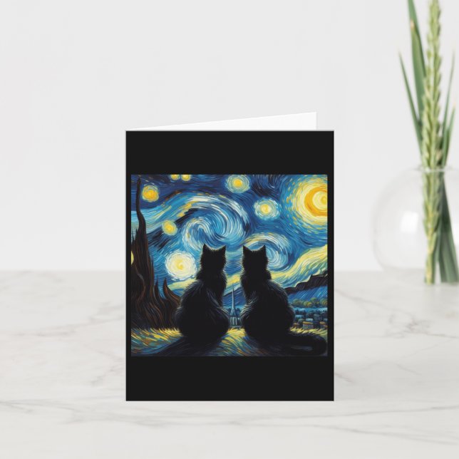 Tarjeta Gatos negros adoran noche estrellada Van Gogh Gato (Anverso)