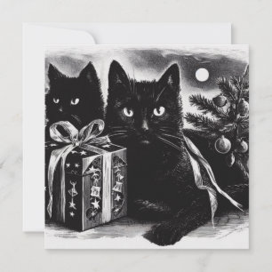 Tarjeta Gatos negros con regalo de Navidad