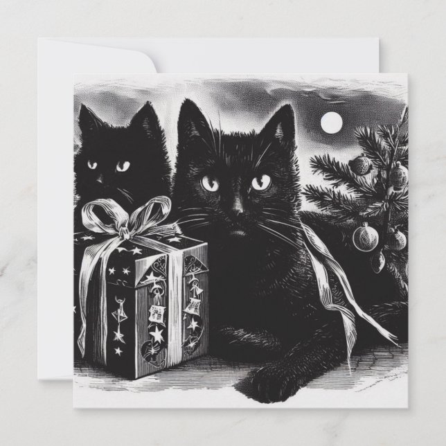 Tarjeta Gatos negros con regalo de Navidades (Anverso)