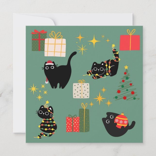 Tarjeta Gatos negros de Navidad (Anverso)