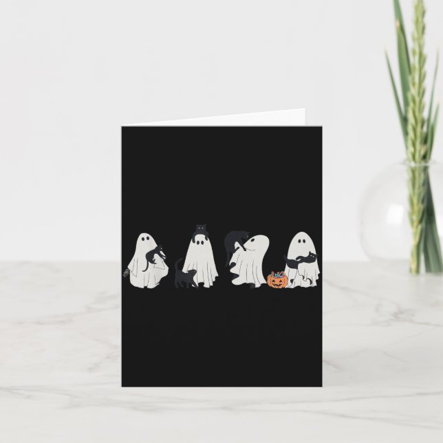Tarjeta Gatos negros fantasmales de Halloween (Anverso)