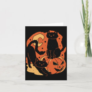Tarjeta Gatos negros y calabaza de Halloween espeluznantes