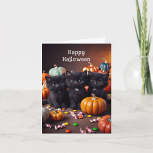 Tarjeta Gatos negros y calabazas escena de Halloween por l