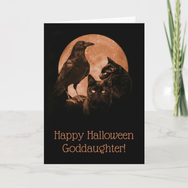 Tarjeta Gatos negros y hija pequeña Halloween (Anverso)