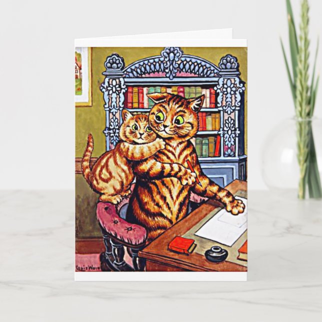 Tarjeta Gatos padre e hijo, Louis Wain, arte gato, (Anverso)