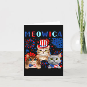 Tarjeta Gatos Patrióticos Meowica 4 de Julio Gato Divertid