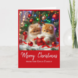 Tarjeta Gatos Persas Navideños Adorables Saludo Navideño