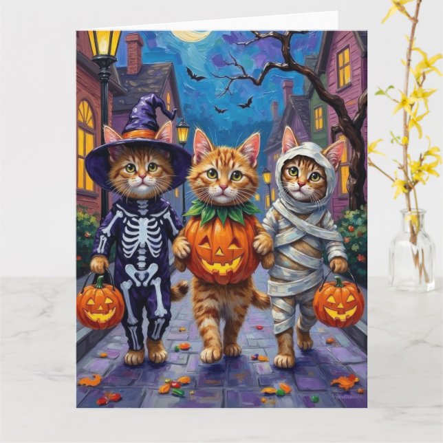 Tarjeta Gatos Persas Trick-or-Treating  Disfraces de Hallo (flor amarilla)