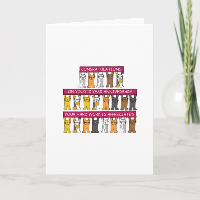 Tarjeta Gatos Personalizados de 10 años de trabajo (Anverso)