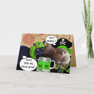 Tarjeta GATOS PIRATAS Y PINTAS DE CERVEZA VERDE, Día de Sa