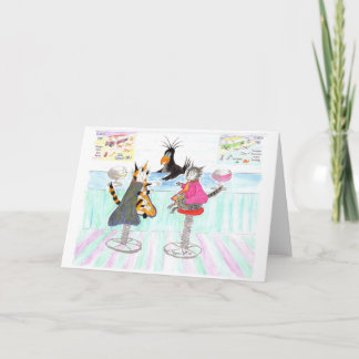 Tarjeta Gatos Que Comen, Vino O'Clock