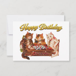 Tarjeta Gatos Retro Jaque Mate Jugando Ajedrez Feliz Cumpl