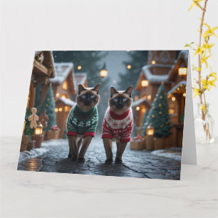Tarjeta Gatos siameses Navidad Nieve Fiesta