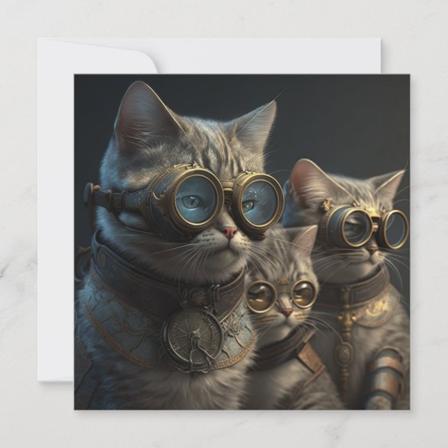 Tarjeta Gatos Steampunk (Anverso)