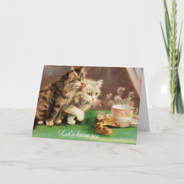 Tarjeta Gatos vintage de té personalizados  (Anverso)