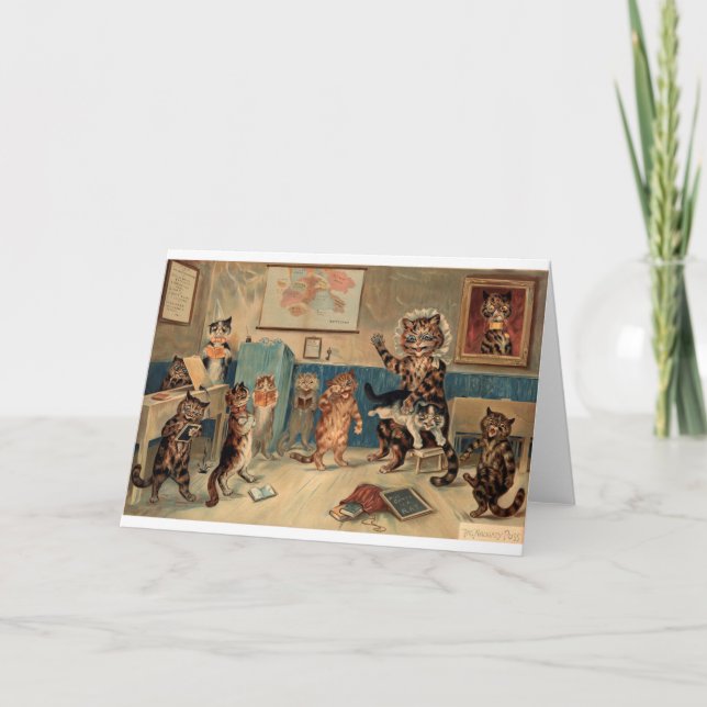 Tarjeta Gatos Vintage Mainzer - Estudiante travieso, (Anverso)