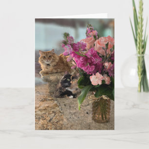 Tarjeta Gatos y flores