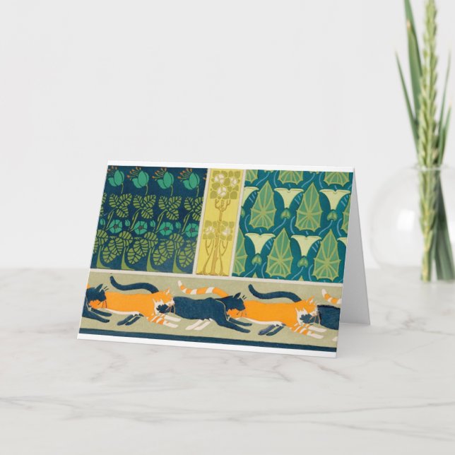 Tarjeta Gatos y flores de Art Nouveau (Anverso)