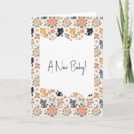 Tarjeta Gatos y flores de la jungla de recién nacido