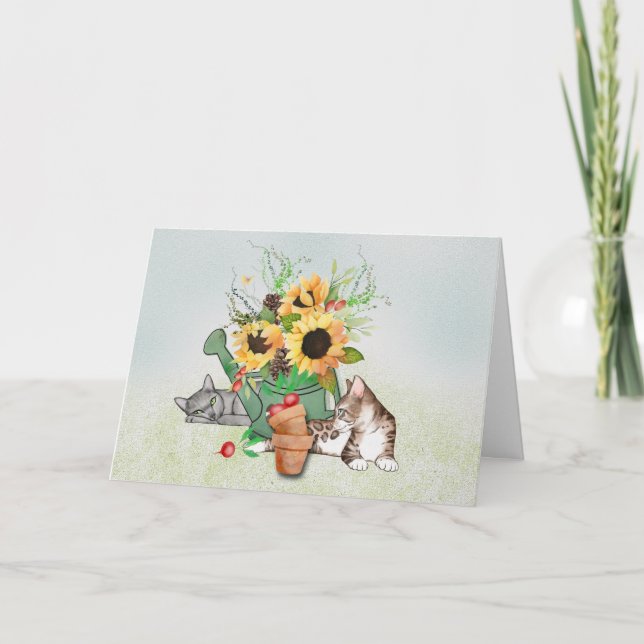 Tarjeta Gatos y girasoles en el Día de Acción de Gracias e (Anverso)