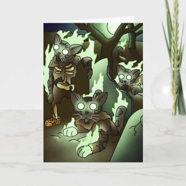 Tarjeta Gatos Zombies de Halloween (Anverso)