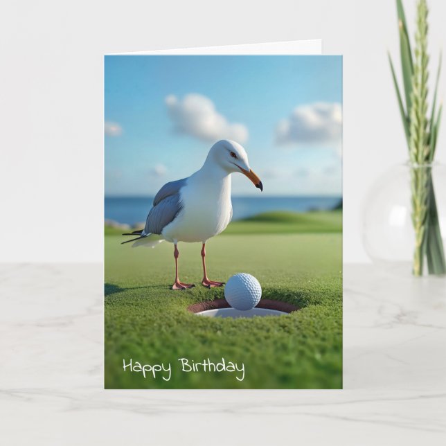 Tarjeta Gaviota de cumpleaños con bola de golf (Anverso)