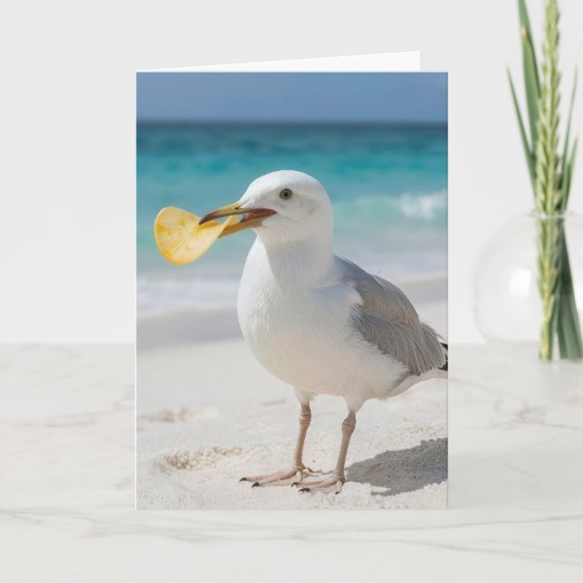 Tarjeta Gaviota de cumpleaños con una patata frita (Anverso)