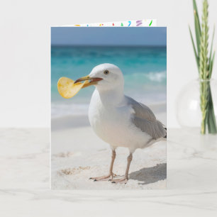 Tarjeta Gaviota de cumpleaños con una patata frita