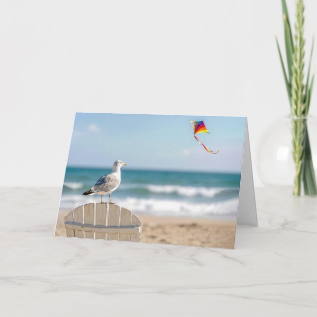 Tarjeta Gaviota de cumpleaños volando una cometa (Anverso)