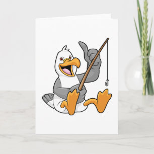 Tarjeta Gaviota en la pesca con barra de pesca