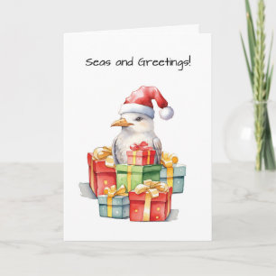 Tarjeta Gaviota en Santa Hat Navidades Regalos de diversió
