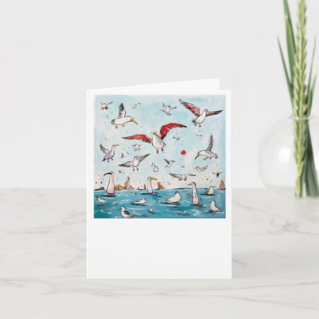 Tarjeta Gaviota, pájaro, aves volando  (Anverso)