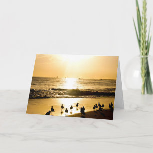 Tarjeta Gaviotas en la playa en el saludo del espacio en