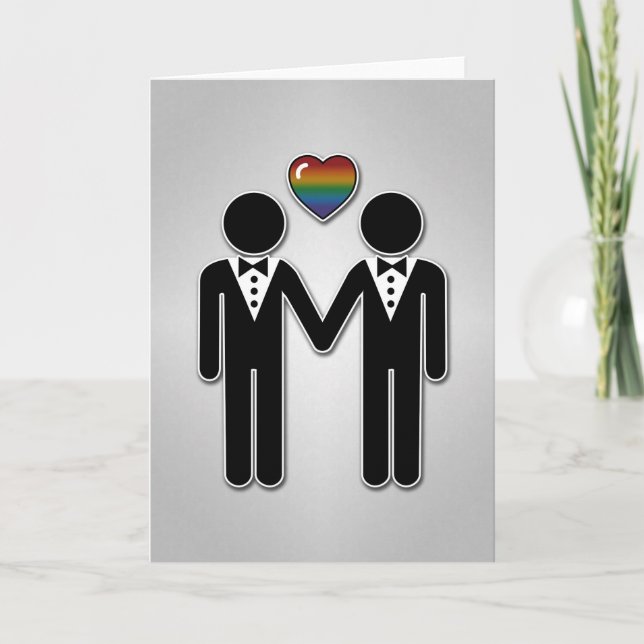 Tarjeta Gay de silueta crece con corazón arcoiris (Anverso)