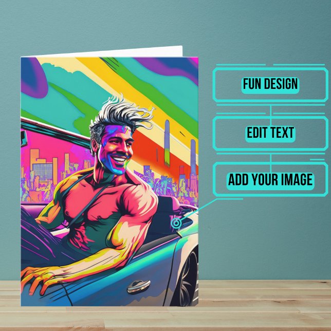 Tarjeta Gay Guy y su cumpleaños de auto (Make sure their LGBTQ+ birthday is as gay as they are.)