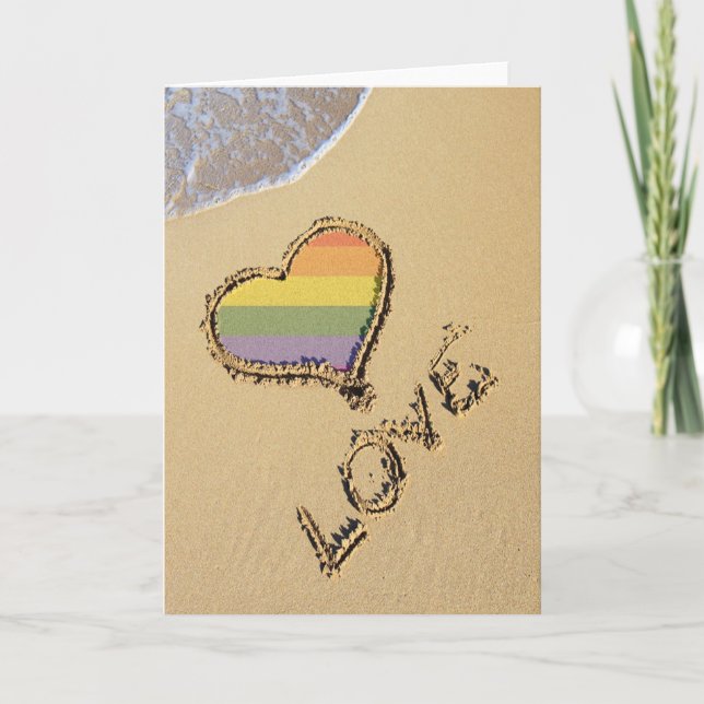 Tarjeta Gay Rainbow Love Heart In the Sand (Anverso)