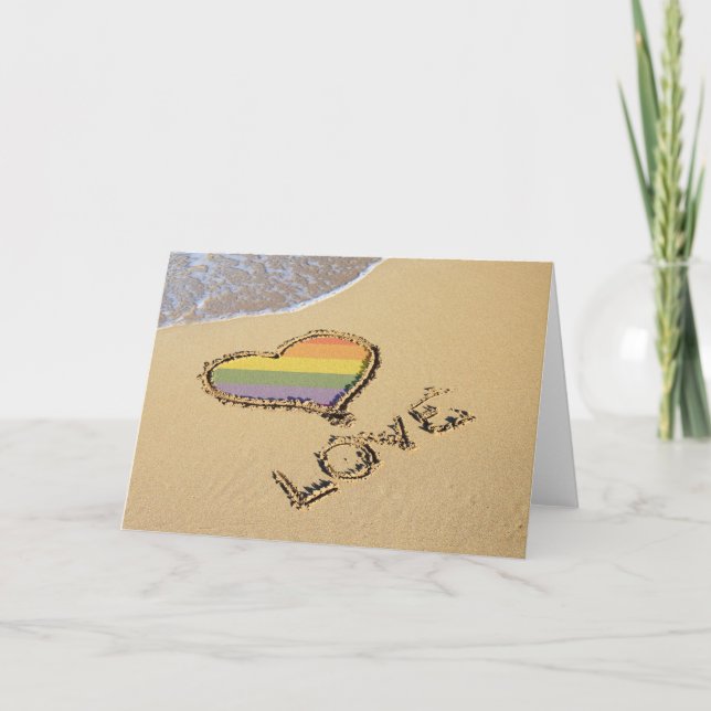 Tarjeta Gay Rainbow Love Heart In the Sand (Anverso)