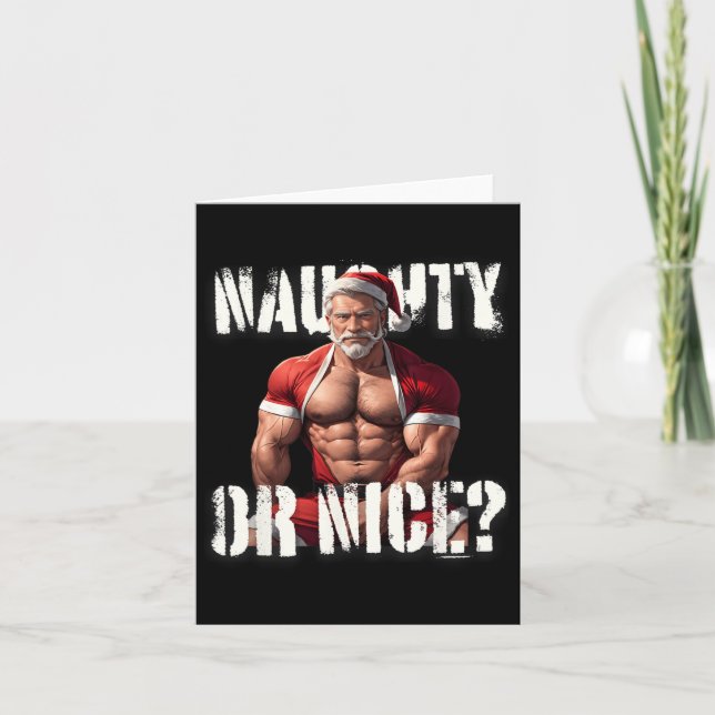 Tarjeta Gay Xmas Músculo Papi Bear Nice Santa Pride Lgbtq (Anverso)