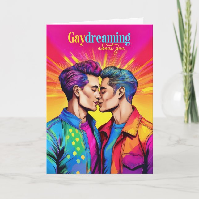 Tarjeta Gaydreaming de pareja masculina amor arcoiris (Anverso)