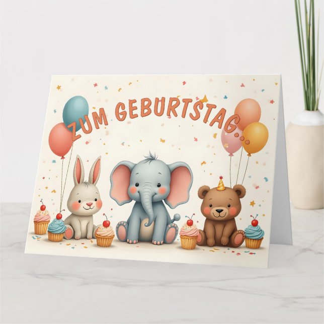 Tarjeta Geburtstagsfreude mit tierischen Freunden (Anverso)