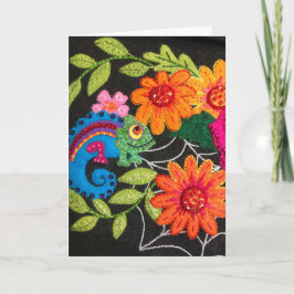 Tarjeta Gecko Lizard Stitched Felt Beads Sequins