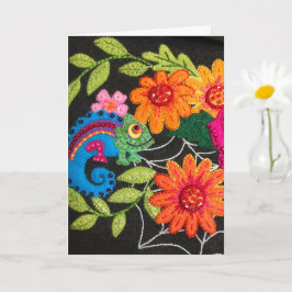 Tarjeta Gecko Lizard Stitched Felt Beads Sequins