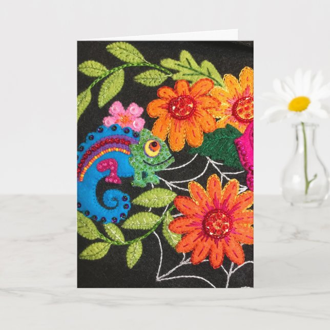 Tarjeta Gecko Lizard Stitched Felt Beads Sequins (Planta pequeña)