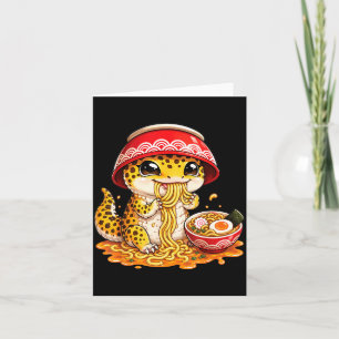 Tarjeta Geco Leopardo Comiendo Fideos Ramen Japonés Kawaii